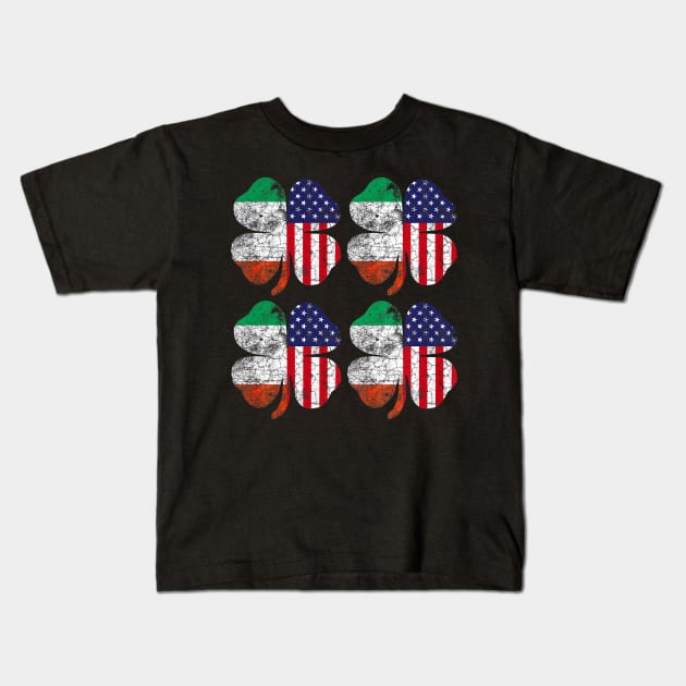 Four Irish American Flag Ireland Shamrock St Patrick Day Kids T-Shirt by dashawncannonuzf